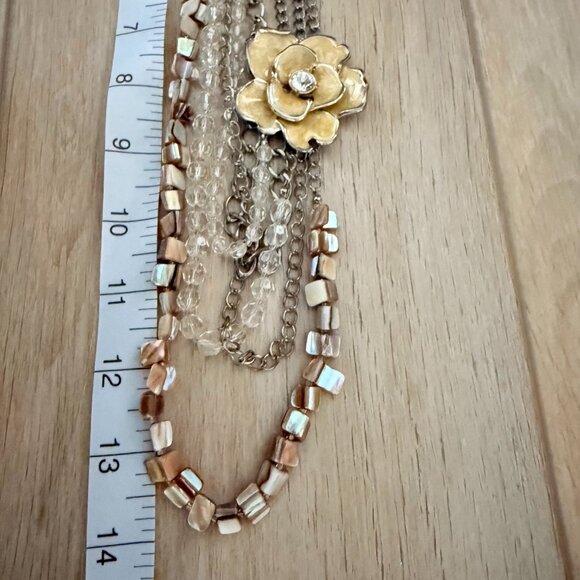 🌼✨ Layered Statement Necklace – Multi-Strand Chains, Crystals & Shell Beads - Picture 7 of 12